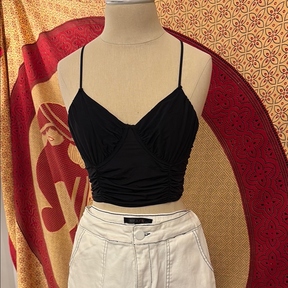 Out From Under Black Ruched Camisole Crop Top